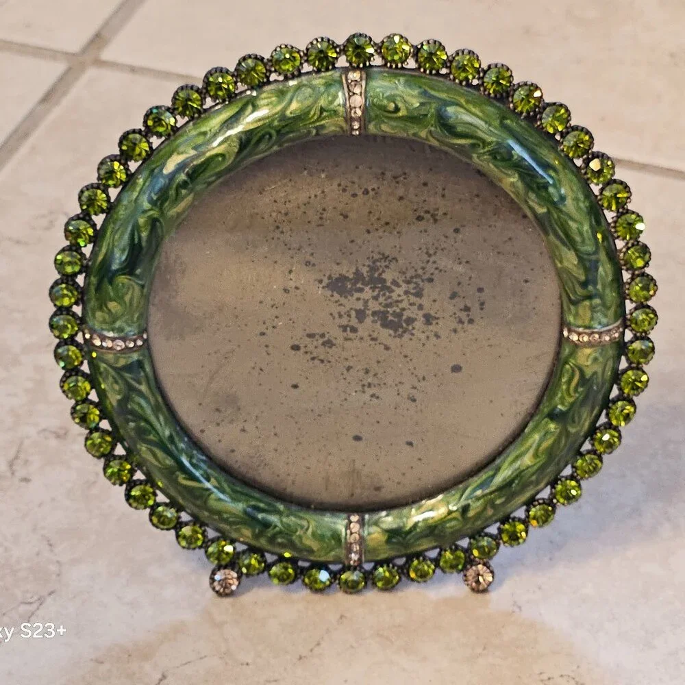 RARE JAY STRONGWATER GREEN SWIRL MARBELIZED PAVE CRYSTAL EDGE JEWEL ENAMEL FRAME